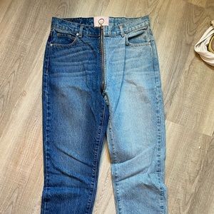 Half light wash half dark wash zip up revice jeans